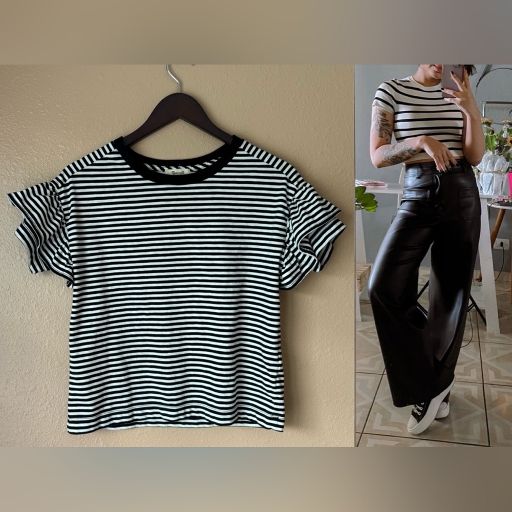 Madewell Ruffle Sleeve Short Sleeve Top - Size XS